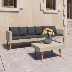 Garden Lounge Set Poly Rattan Sofa with Cushions Outdoor Patio Furniture Beige