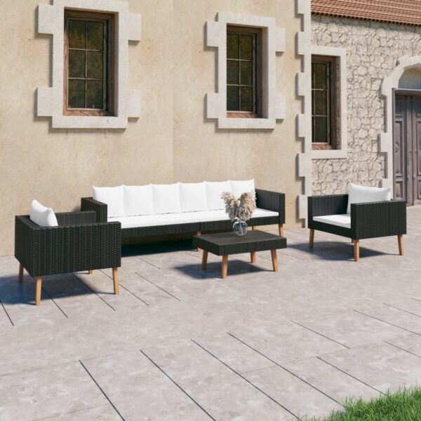 4 Piece Garden Lounge Set with Cushions Poly Rattan Black