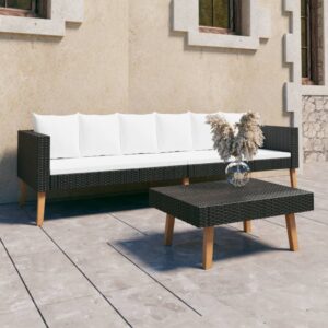 Outdoor Rattan Lounge Set Garden Patio Sofa with Cushions and Table Black