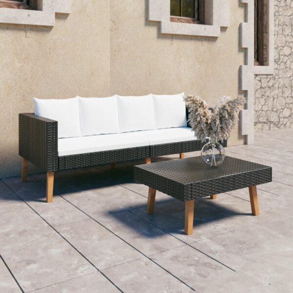 Outdoor Garden Lounge Set Poly Rattan Sofa with Cushions Patio Furniture Black