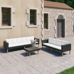 3 Piece Garden Lounge Set with Cushions Poly Rattan Black