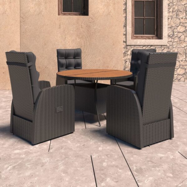 5 Piece Outdoor Dining Set with Cushions Poly Rattan Black