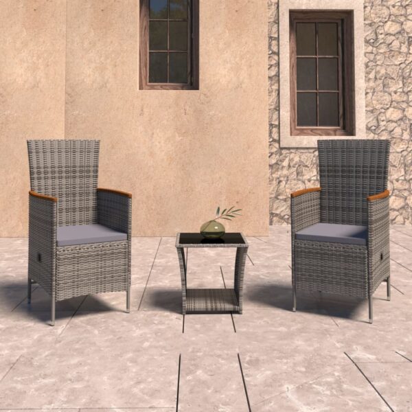 3 Piece Garden Lounge Set with Cushions Poly Rattan Grey