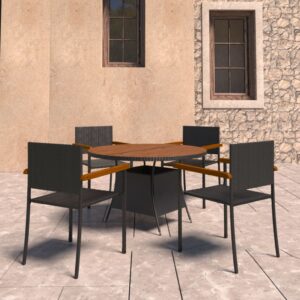 5 Piece Outdoor Dining Set Poly Rattan Black