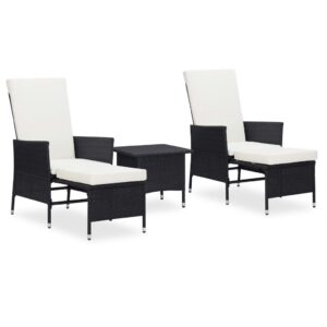 Outdoor Rattan Lounge Set Garden Patio Furniture with Cushions Black Cream