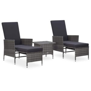 3 Piece Garden Lounge Set with Cushions Poly Rattan Grey