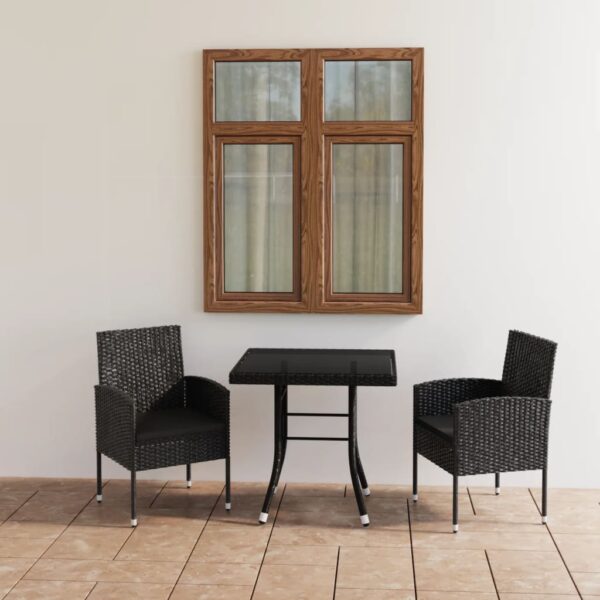 Outdoor Poly Rattan Garden Dining Set Black with Glass Tabletop and Cushions