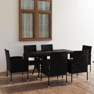 7 Piece Garden Dining Set Poly Rattan Black