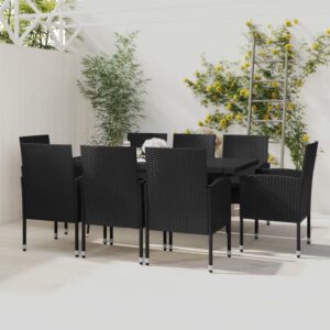 9 Piece Garden Dining Set Poly Rattan Black