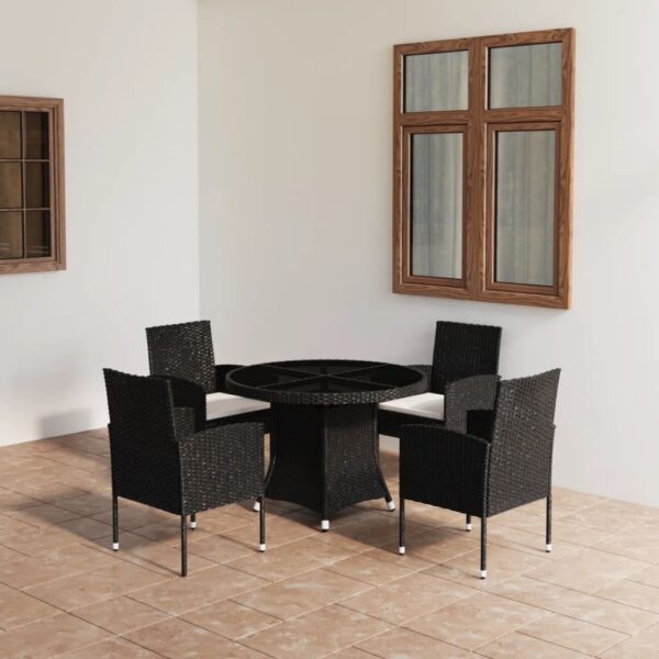 5 Piece Garden Dining Set Poly Rattan Black