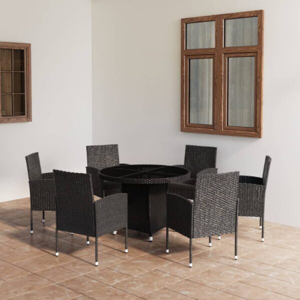 7 Piece Garden Dining Set Poly Rattan Black