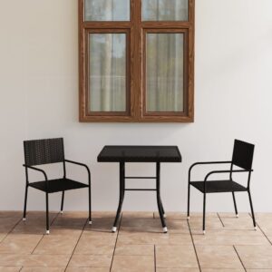 Outdoor Elegance Poly Rattan Garden Dining Set Black with Glass Tabletop