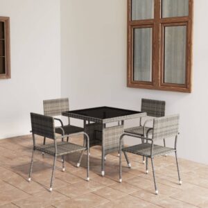 Outdoor Garden Dining Set Poly Rattan Wicker Table Chairs Patio Furniture Grey