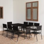 9 Piece Garden Dining Set Poly Rattan Black