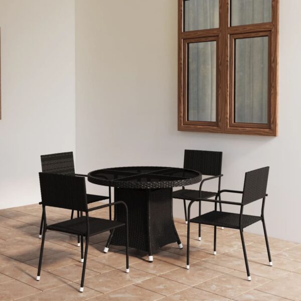 5 Piece Garden Dining Set Poly Rattan Black