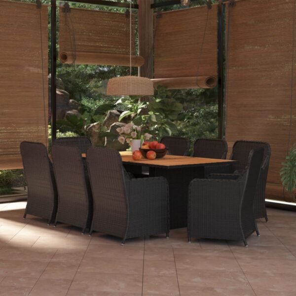 9 Piece Garden Dining Set Poly Rattan Black