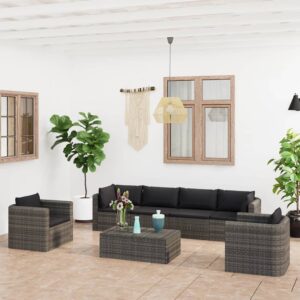 7 Piece Garden Lounge Set with Cushions Poly Rattan Grey