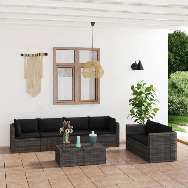 7 Piece Garden Lounge Set with Cushions Poly Rattan Grey