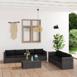 8 Piece Garden Lounge Set with Cushions Poly Rattan Grey