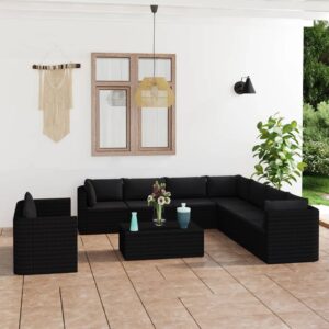 11 Piece Garden Lounge Set with Cushions Poly Rattan Black