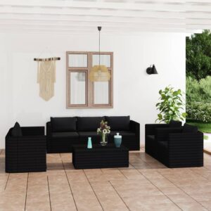 9 Piece Garden Lounge Set with Cushions Poly Rattan Black