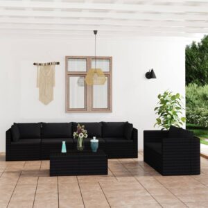 7 Piece Garden Lounge Set with Cushions Poly Rattan Black