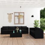 8 Piece Garden Lounge Set with Cushions Poly Rattan Black