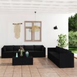 9 Piece Garden Lounge Set with Cushions Poly Rattan Black