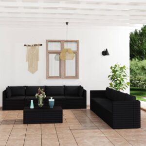 9 Piece Garden Lounge Set with Cushions Poly Rattan Black