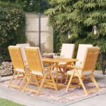 7 Piece Garden Dining Set with Cushions Solid Teak Wood