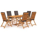 7 Piece Garden Dining Set with Cushions Solid Teak Wood Grey