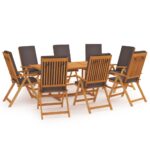 9 Piece Garden Dining Set with Cushions Solid Teak Wood Grey