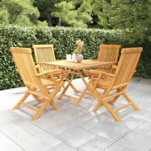 5 Piece Garden Dining Set Solid Teak Wood