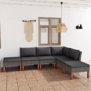 6 Piece Garden Lounge Set with Cushions Poly Rattan Grey