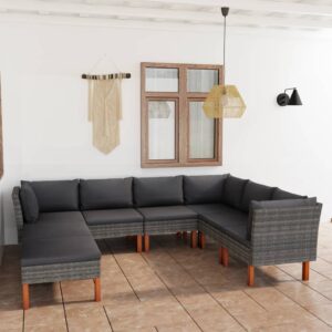 8 Piece Garden Lounge Set with Cushions Poly Rattan Grey