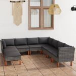 9 Piece Garden Lounge Set with Cushions Poly Rattan Grey