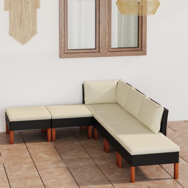 6 Piece Garden Lounge Set with Cushions Poly Rattan Black