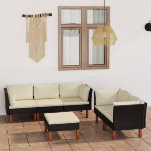 6 Piece Garden Lounge Set with Cushions Poly Rattan Black