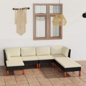 7 Piece Garden Lounge Set with Cushions Poly Rattan Black