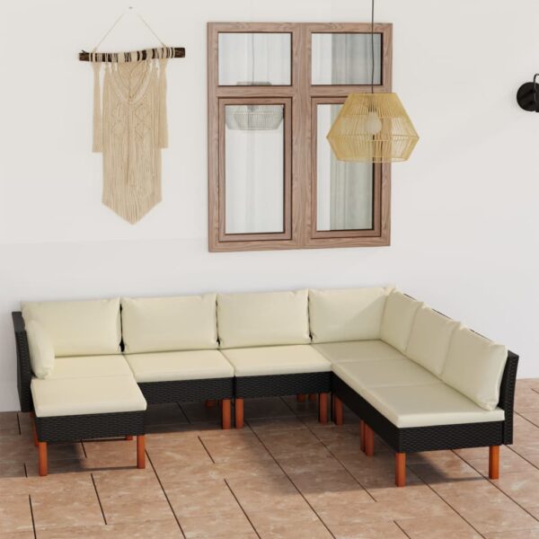 7 Piece Garden Lounge Set with Cushions Poly Rattan Black