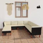 9 Piece Garden Lounge Set with Cushions Poly Rattan Black