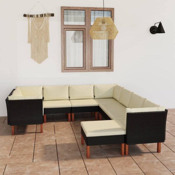 9 Piece Garden Lounge Set with Cushions Poly Rattan Black