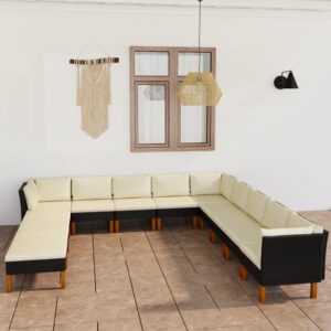 12 Piece Garden Lounge Set with Cushions Poly Rattan Black