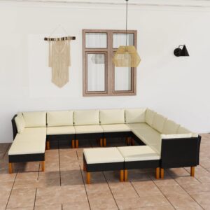 12 Piece Garden Lounge Set with Cushions Poly Rattan Black