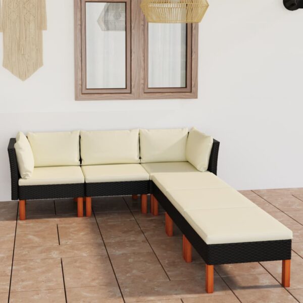 6 Piece Garden Lounge Set with Cushions Poly Rattan Black