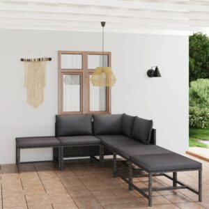 6 Piece Garden Lounge Set with Cushions Poly Rattan Grey