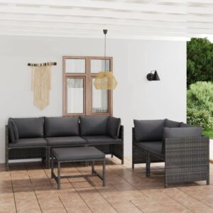 6 Piece Garden Lounge Set with Cushions Poly Rattan Grey