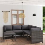 6 Piece Garden Lounge Set with Cushions Poly Rattan Grey