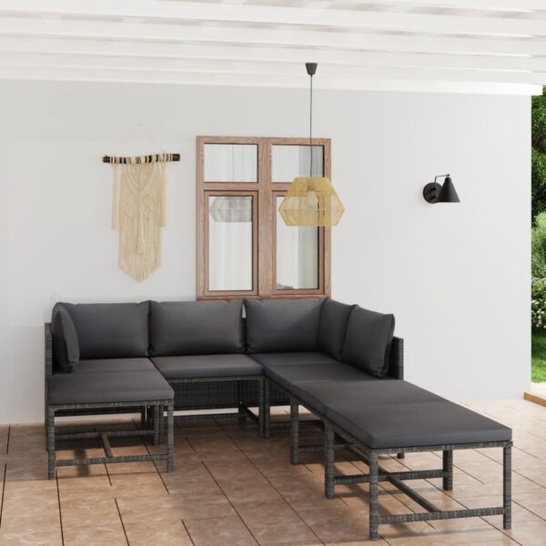 7 Piece Garden Lounge Set with Cushions Poly Rattan Grey