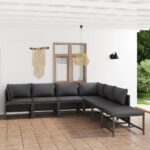 7 Piece Garden Lounge Set with Cushions Poly Rattan Grey